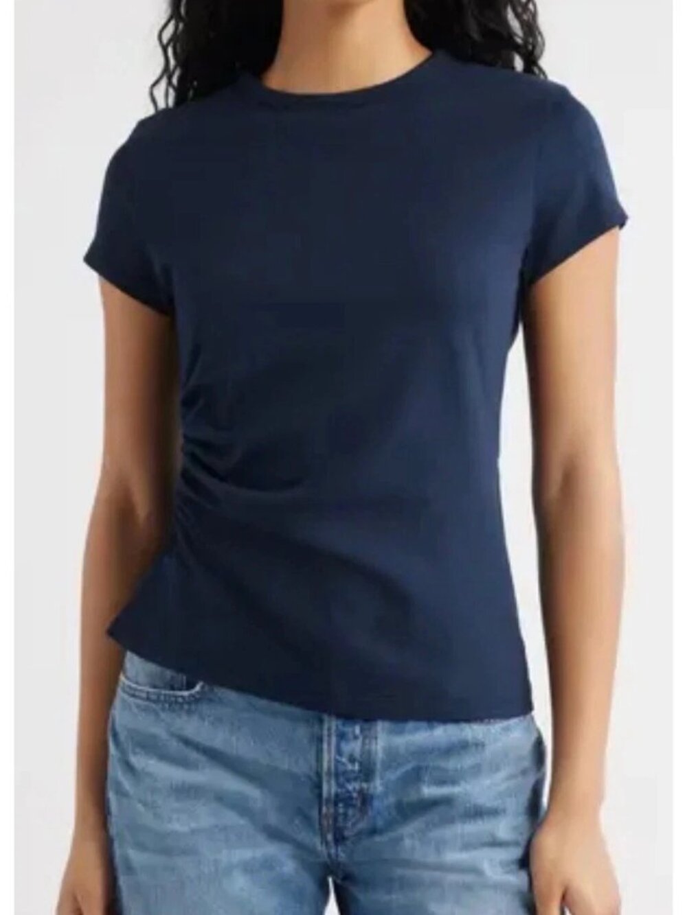 Madewell Navy Blue Short Sleeve Asymetrical Snitched Tee XS NWT